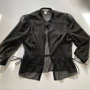 LOFT Black Sheer Polka Dot Button Down Blouse